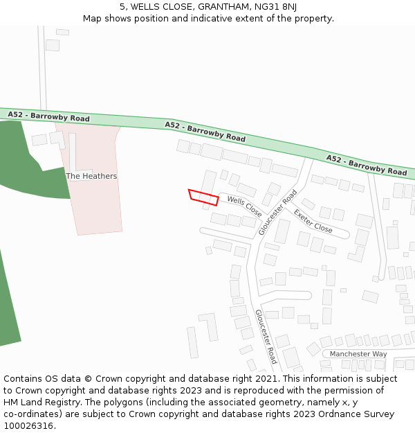 5, WELLS CLOSE, GRANTHAM, NG31 8NJ: Location map and indicative extent of plot