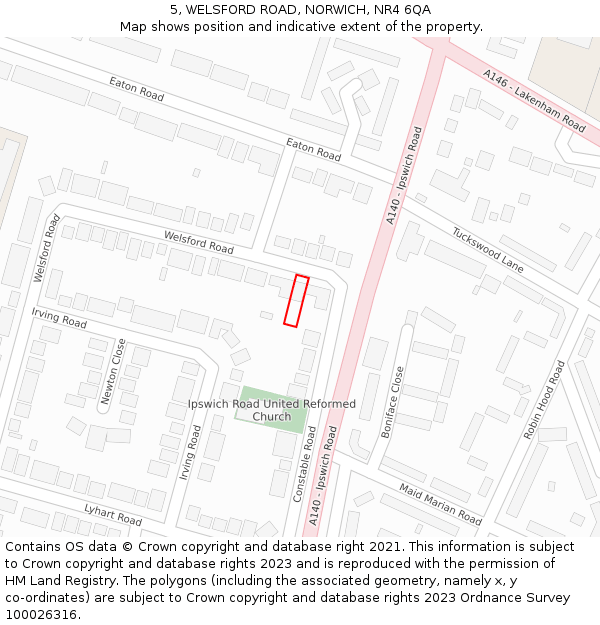 5, WELSFORD ROAD, NORWICH, NR4 6QA: Location map and indicative extent of plot