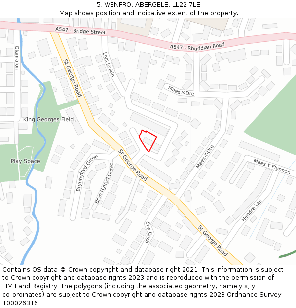 5, WENFRO, ABERGELE, LL22 7LE: Location map and indicative extent of plot