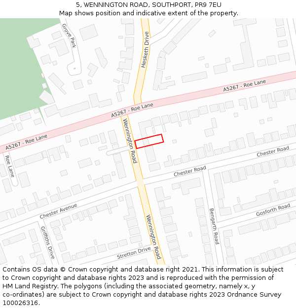 5, WENNINGTON ROAD, SOUTHPORT, PR9 7EU: Location map and indicative extent of plot