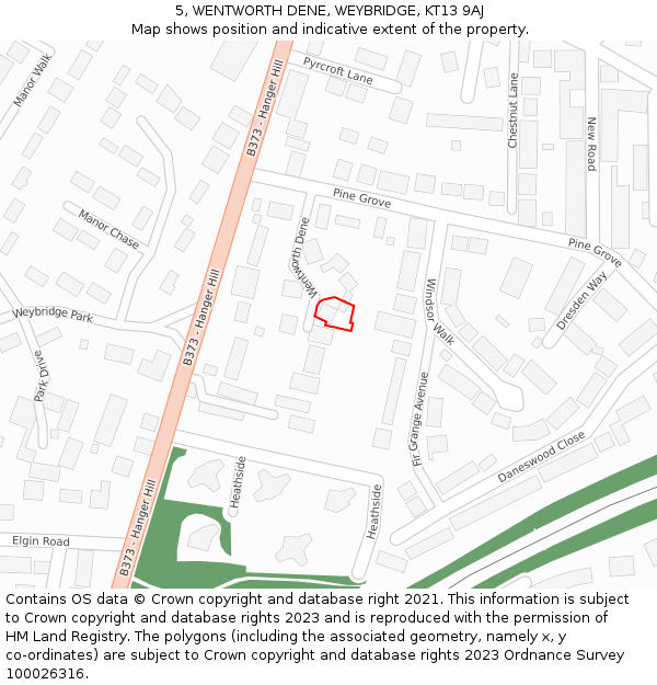5, WENTWORTH DENE, WEYBRIDGE, KT13 9AJ: Location map and indicative extent of plot