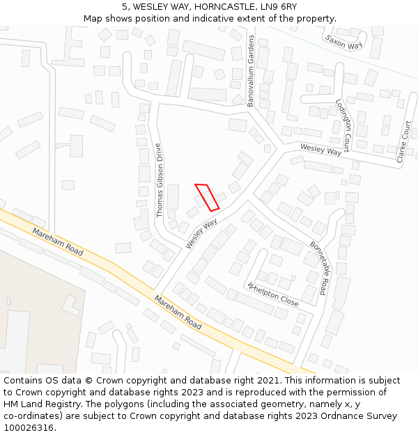 5, WESLEY WAY, HORNCASTLE, LN9 6RY: Location map and indicative extent of plot