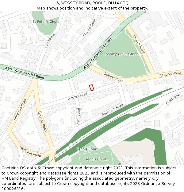 5, WESSEX ROAD, POOLE, BH14 8BQ: Location map and indicative extent of plot