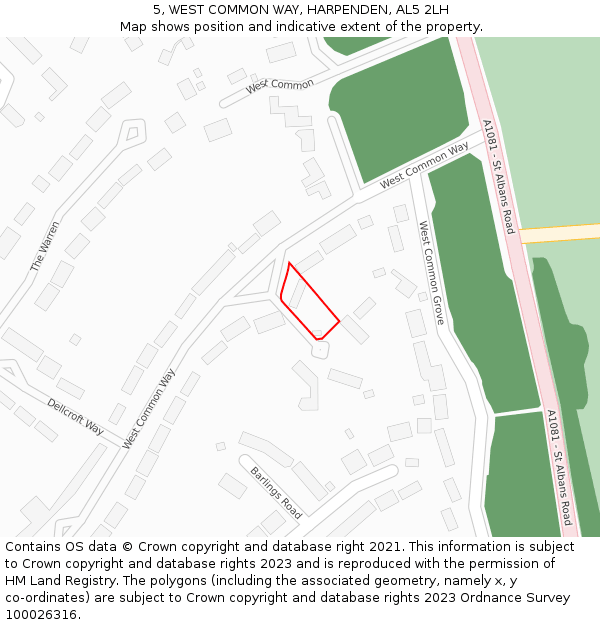 5, WEST COMMON WAY, HARPENDEN, AL5 2LH: Location map and indicative extent of plot