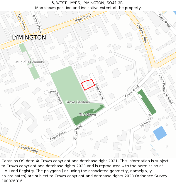 5, WEST HAYES, LYMINGTON, SO41 3RL: Location map and indicative extent of plot