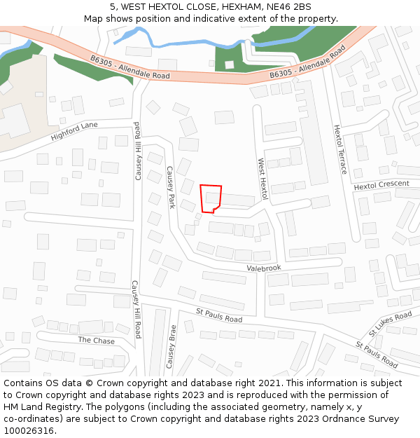 5, WEST HEXTOL CLOSE, HEXHAM, NE46 2BS: Location map and indicative extent of plot