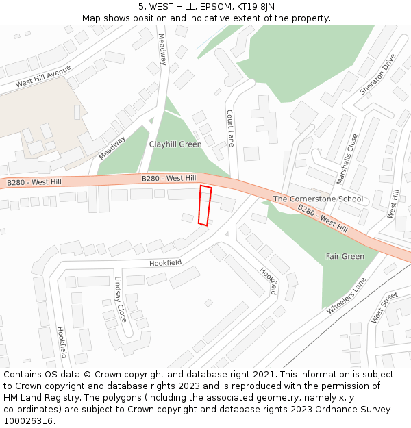 5, WEST HILL, EPSOM, KT19 8JN: Location map and indicative extent of plot