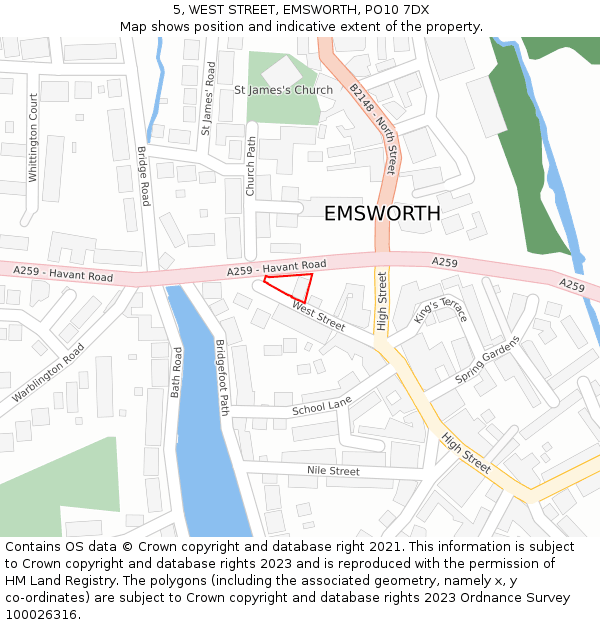 5, WEST STREET, EMSWORTH, PO10 7DX: Location map and indicative extent of plot