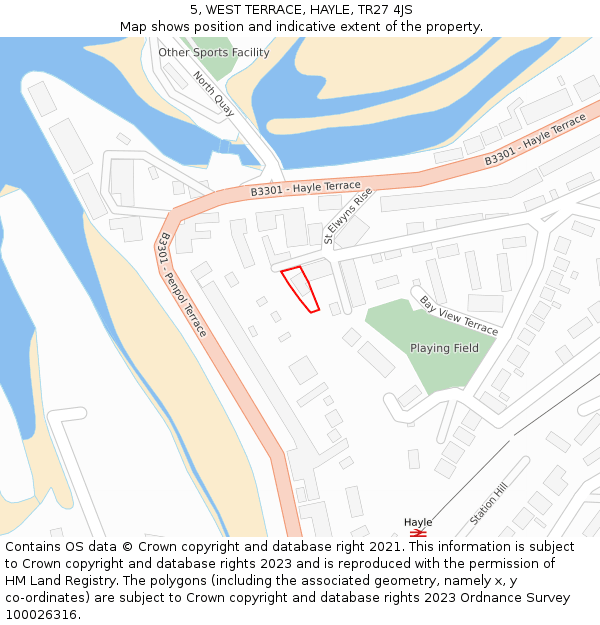 5, WEST TERRACE, HAYLE, TR27 4JS: Location map and indicative extent of plot