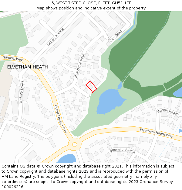 5, WEST TISTED CLOSE, FLEET, GU51 1EF: Location map and indicative extent of plot