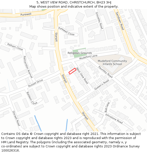 5, WEST VIEW ROAD, CHRISTCHURCH, BH23 3HJ: Location map and indicative extent of plot