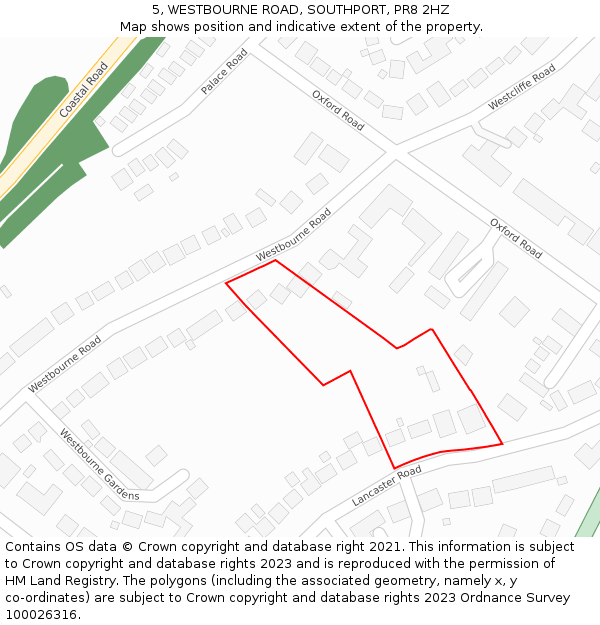 5, WESTBOURNE ROAD, SOUTHPORT, PR8 2HZ: Location map and indicative extent of plot