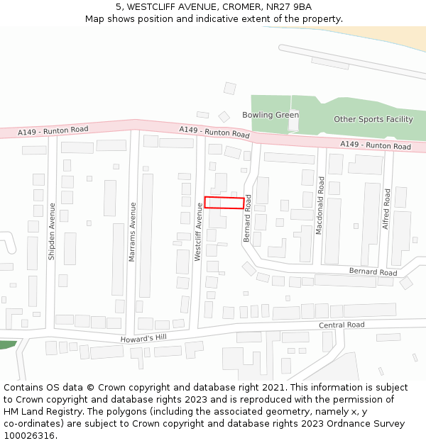 5, WESTCLIFF AVENUE, CROMER, NR27 9BA: Location map and indicative extent of plot