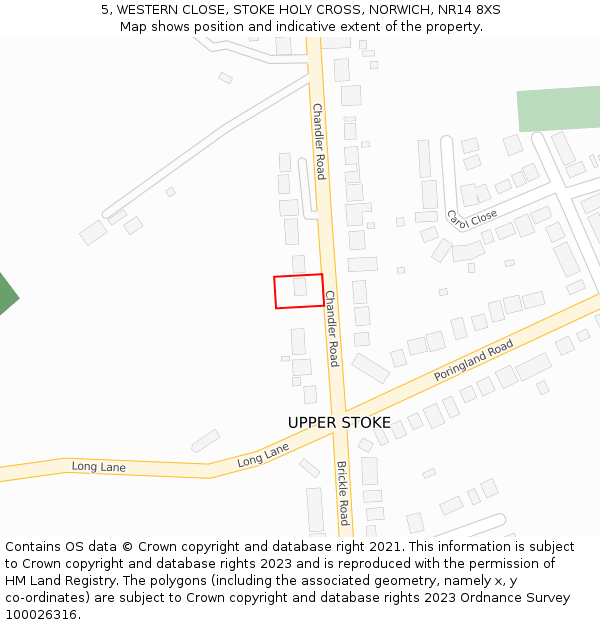 5, WESTERN CLOSE, STOKE HOLY CROSS, NORWICH, NR14 8XS: Location map and indicative extent of plot