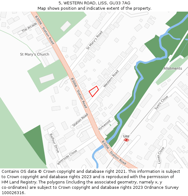 5, WESTERN ROAD, LISS, GU33 7AG: Location map and indicative extent of plot