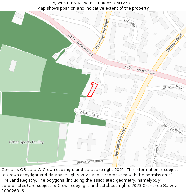5, WESTERN VIEW, BILLERICAY, CM12 9GE: Location map and indicative extent of plot