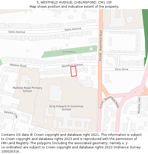 5, WESTFIELD AVENUE, CHELMSFORD, CM1 1SF: Location map and indicative extent of plot