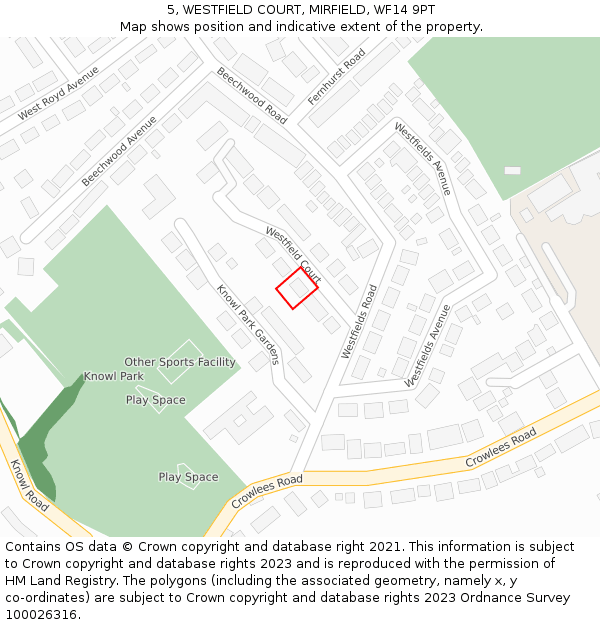 5, WESTFIELD COURT, MIRFIELD, WF14 9PT: Location map and indicative extent of plot