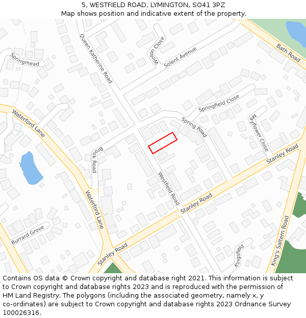 5, WESTFIELD ROAD, LYMINGTON, SO41 3PZ: Location map and indicative extent of plot