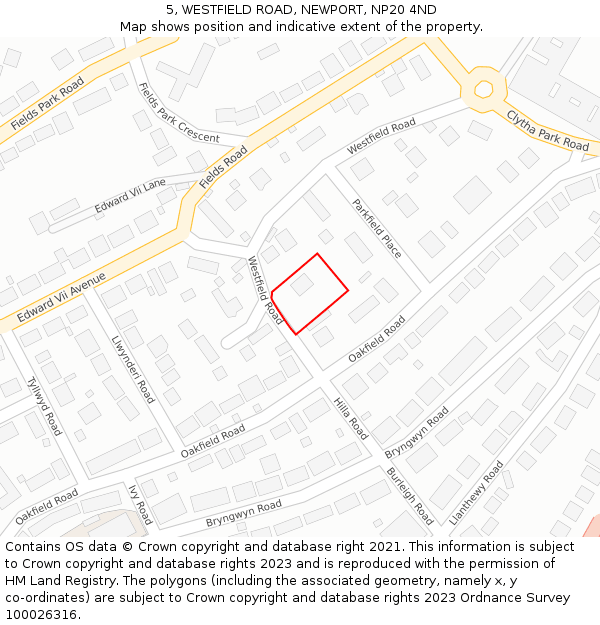 5, WESTFIELD ROAD, NEWPORT, NP20 4ND: Location map and indicative extent of plot