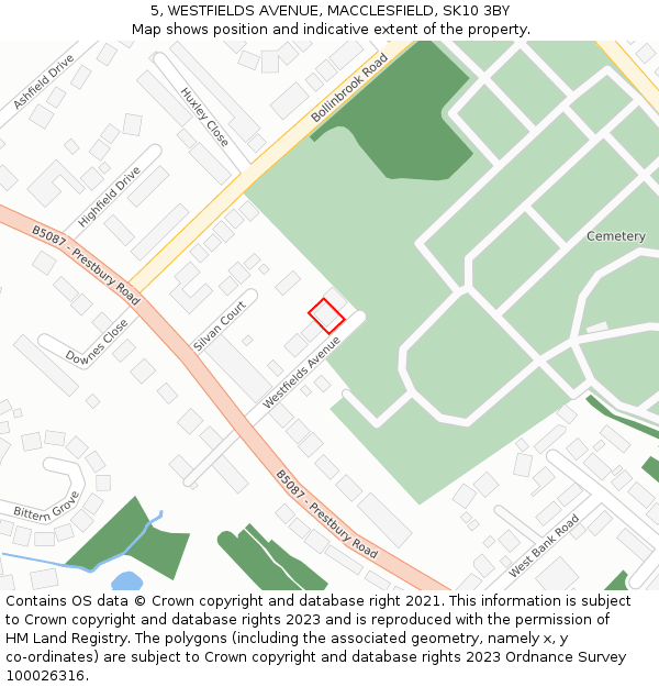 5, WESTFIELDS AVENUE, MACCLESFIELD, SK10 3BY: Location map and indicative extent of plot