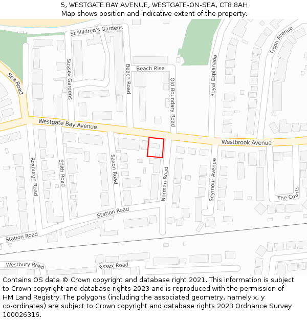 5, WESTGATE BAY AVENUE, WESTGATE-ON-SEA, CT8 8AH: Location map and indicative extent of plot