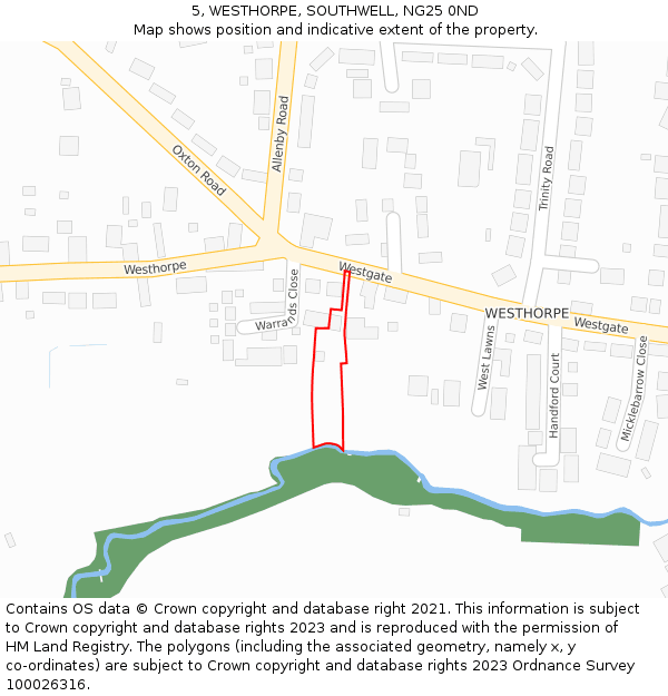 5, WESTHORPE, SOUTHWELL, NG25 0ND: Location map and indicative extent of plot