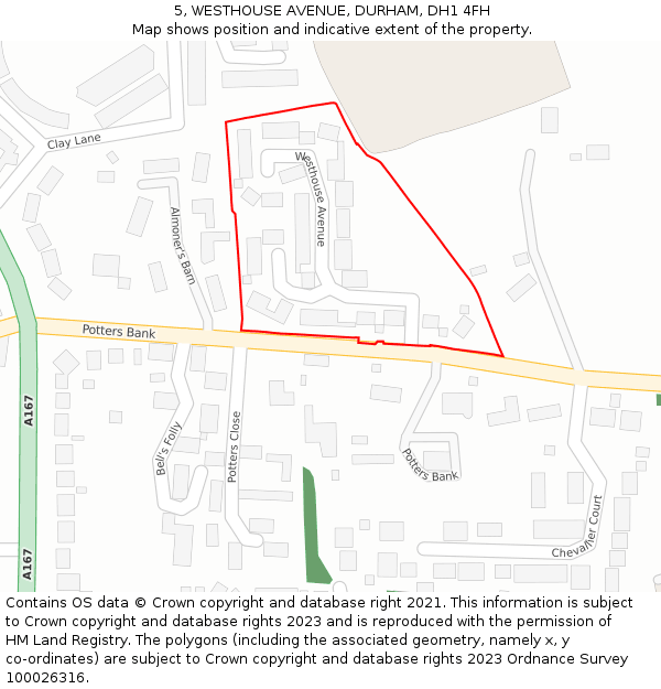 5, WESTHOUSE AVENUE, DURHAM, DH1 4FH: Location map and indicative extent of plot
