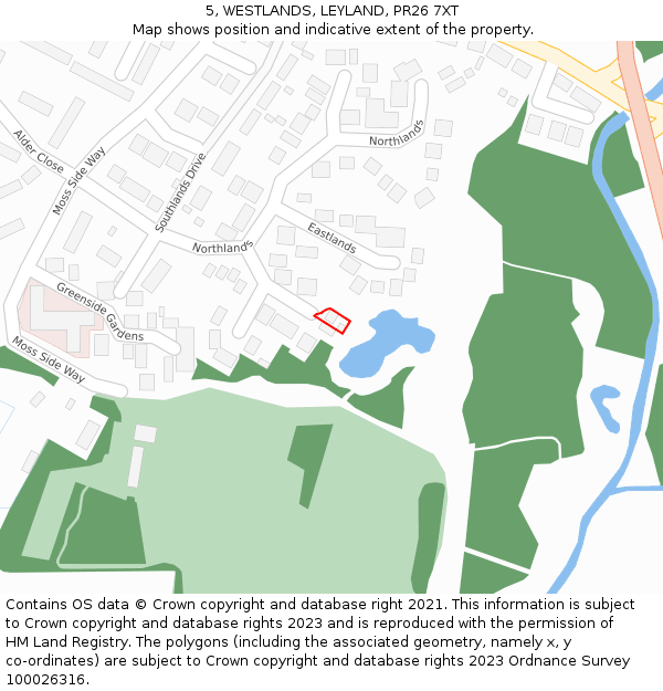 5, WESTLANDS, LEYLAND, PR26 7XT: Location map and indicative extent of plot