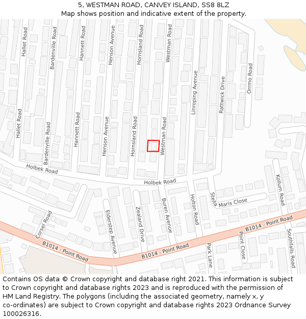 5, WESTMAN ROAD, CANVEY ISLAND, SS8 8LZ: Location map and indicative extent of plot