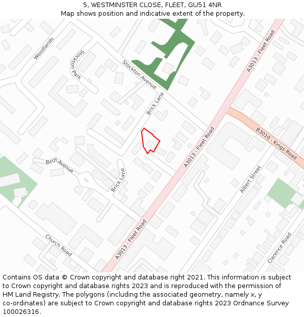 5, WESTMINSTER CLOSE, FLEET, GU51 4NR: Location map and indicative extent of plot