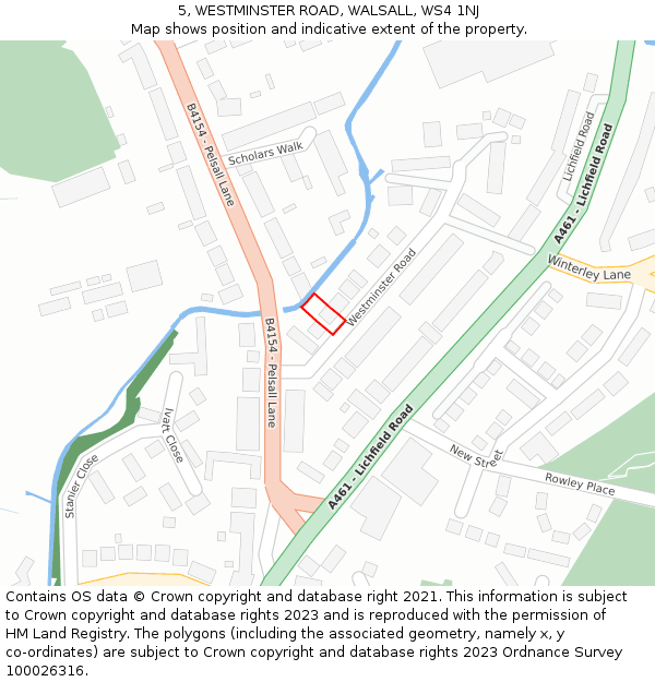 5, WESTMINSTER ROAD, WALSALL, WS4 1NJ: Location map and indicative extent of plot