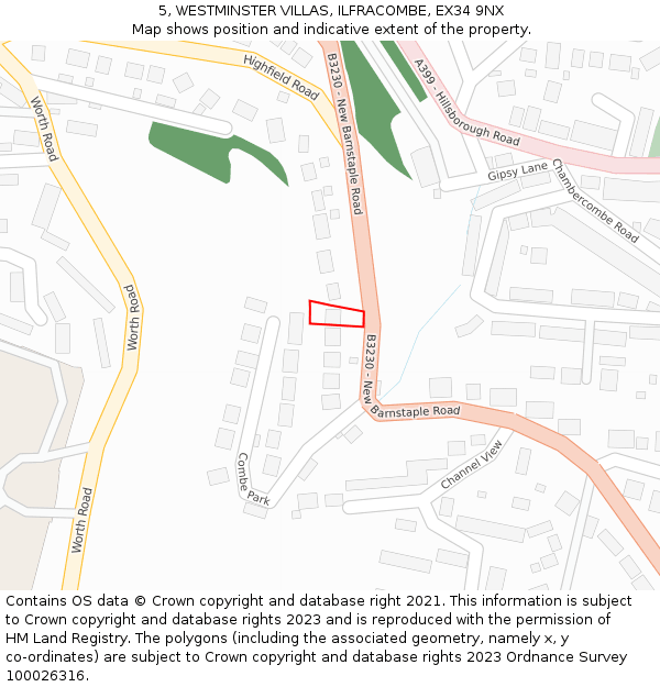 5, WESTMINSTER VILLAS, ILFRACOMBE, EX34 9NX: Location map and indicative extent of plot