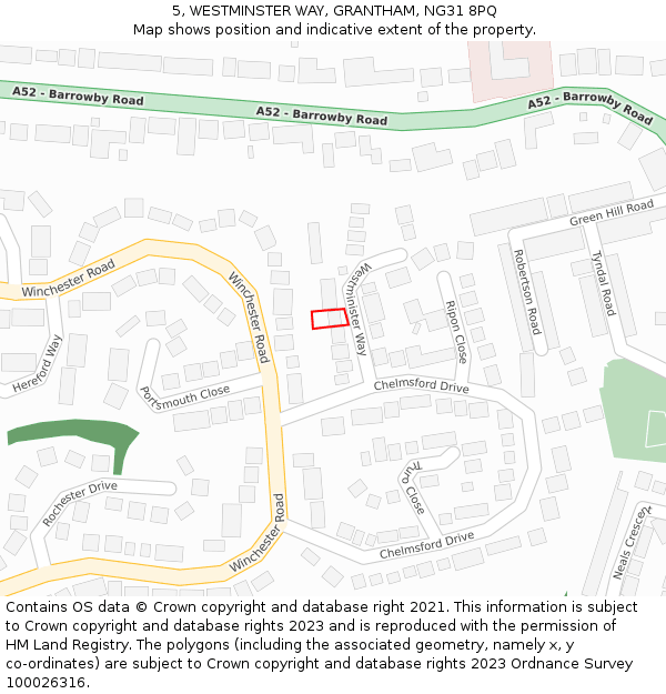 5, WESTMINSTER WAY, GRANTHAM, NG31 8PQ: Location map and indicative extent of plot