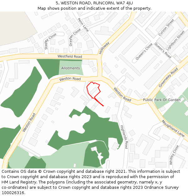 5, WESTON ROAD, RUNCORN, WA7 4JU: Location map and indicative extent of plot