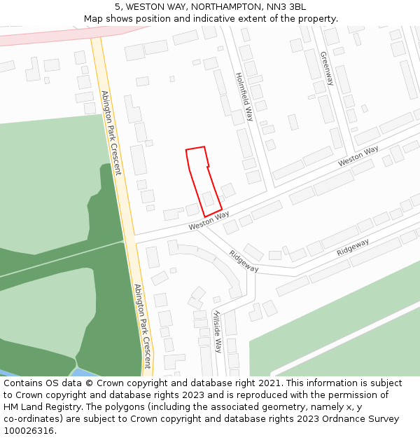 5, WESTON WAY, NORTHAMPTON, NN3 3BL: Location map and indicative extent of plot