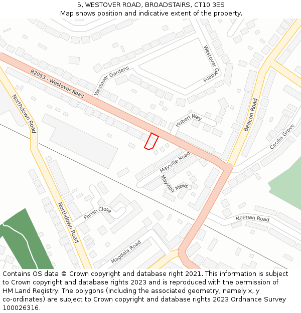 5, WESTOVER ROAD, BROADSTAIRS, CT10 3ES: Location map and indicative extent of plot