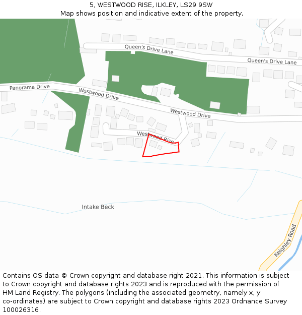 5, WESTWOOD RISE, ILKLEY, LS29 9SW: Location map and indicative extent of plot