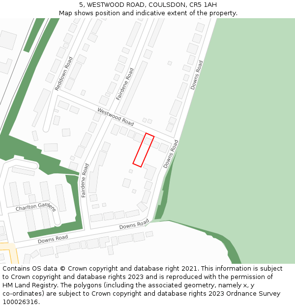 5, WESTWOOD ROAD, COULSDON, CR5 1AH: Location map and indicative extent of plot