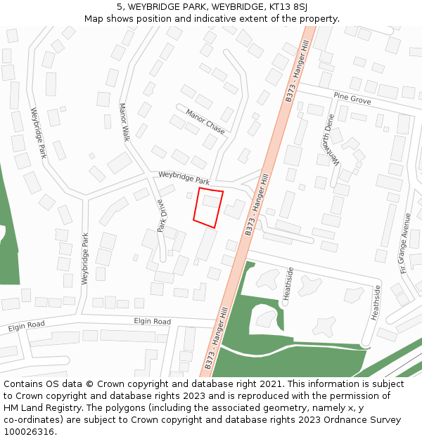 5, WEYBRIDGE PARK, WEYBRIDGE, KT13 8SJ: Location map and indicative extent of plot
