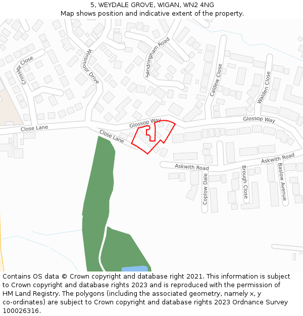 5, WEYDALE GROVE, WIGAN, WN2 4NG: Location map and indicative extent of plot