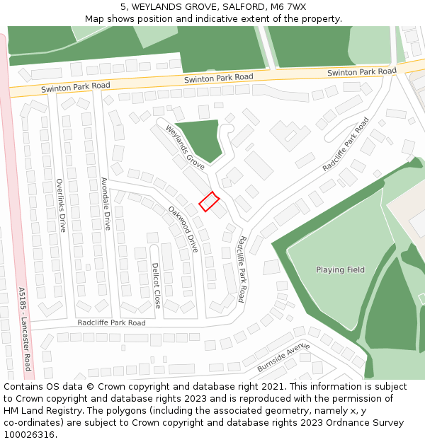 5, WEYLANDS GROVE, SALFORD, M6 7WX: Location map and indicative extent of plot