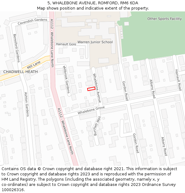 5, WHALEBONE AVENUE, ROMFORD, RM6 6DA: Location map and indicative extent of plot