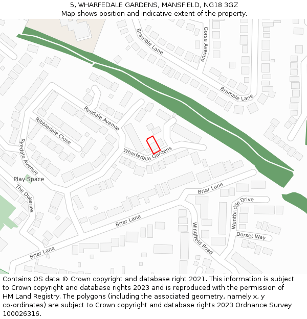 5, WHARFEDALE GARDENS, MANSFIELD, NG18 3GZ: Location map and indicative extent of plot