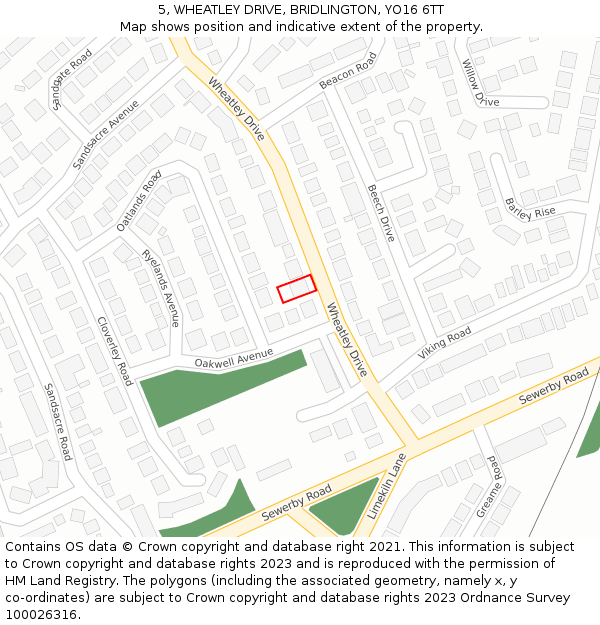 5, WHEATLEY DRIVE, BRIDLINGTON, YO16 6TT: Location map and indicative extent of plot