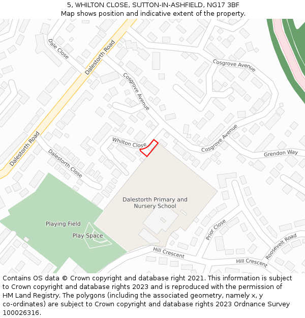 5, WHILTON CLOSE, SUTTON-IN-ASHFIELD, NG17 3BF: Location map and indicative extent of plot