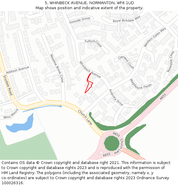 5, WHINBECK AVENUE, NORMANTON, WF6 1UD: Location map and indicative extent of plot