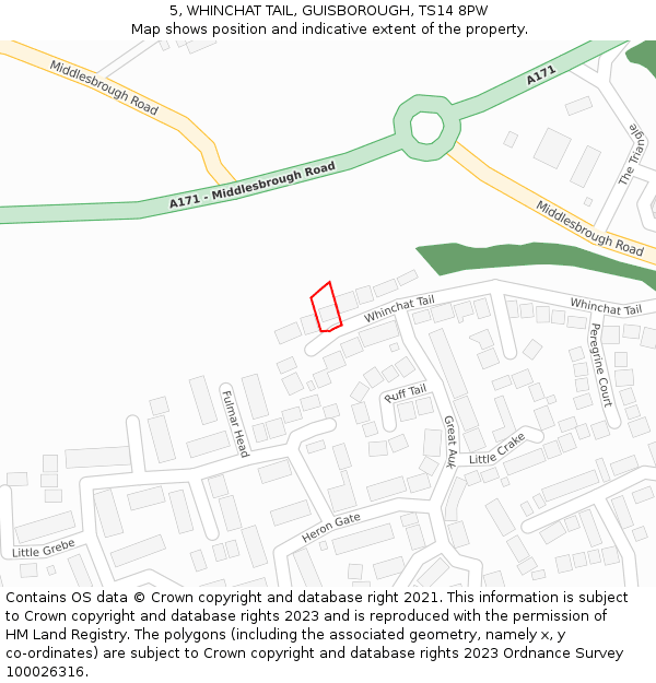 5, WHINCHAT TAIL, GUISBOROUGH, TS14 8PW: Location map and indicative extent of plot