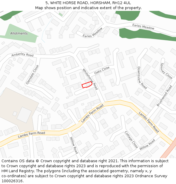 5, WHITE HORSE ROAD, HORSHAM, RH12 4UL: Location map and indicative extent of plot