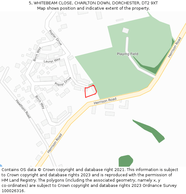 5, WHITEBEAM CLOSE, CHARLTON DOWN, DORCHESTER, DT2 9XT: Location map and indicative extent of plot